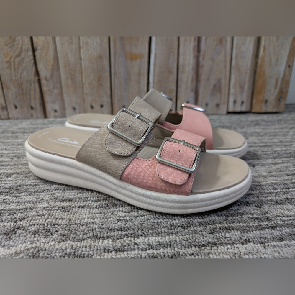 Clarks Cloudsteppers Drift Buckle Women's Slide Sandals in Pink/Tan Size 9 Women